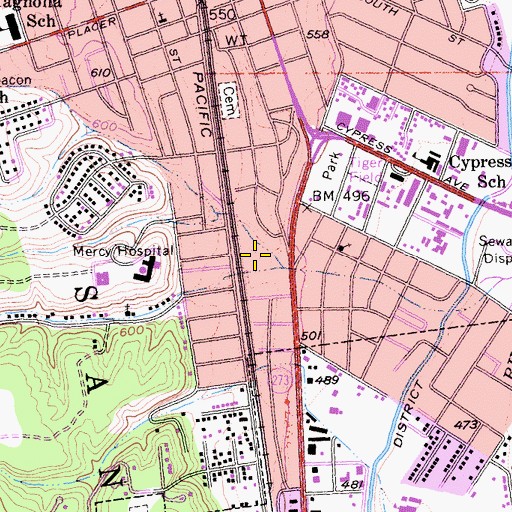 Topographic Map of Shady Acres Trailer Park, CA