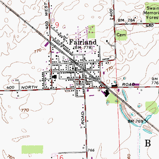 Topographic Map of Town of Fairland, IN