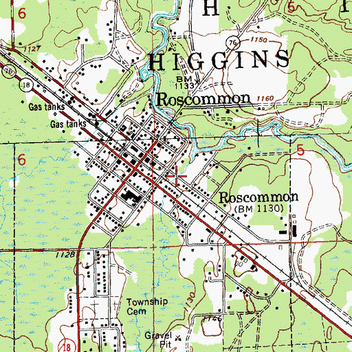 Topographic Map of Roscommon Village Hall, MI