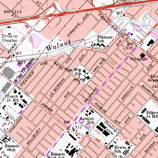 Topographic Map of J E Van Wig Elementary School, CA