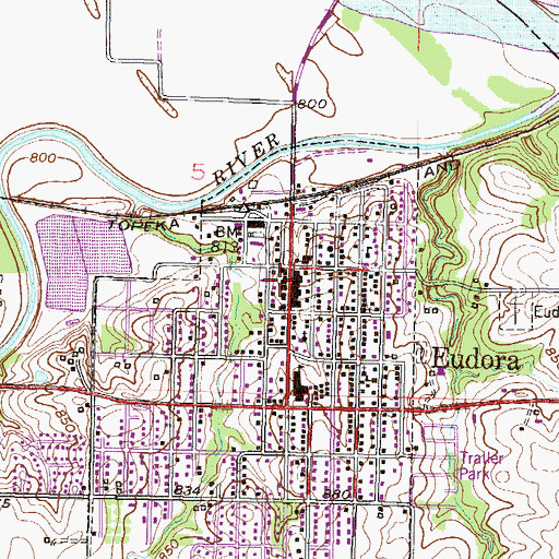 Topographic Map of Eudora Post Office, KS