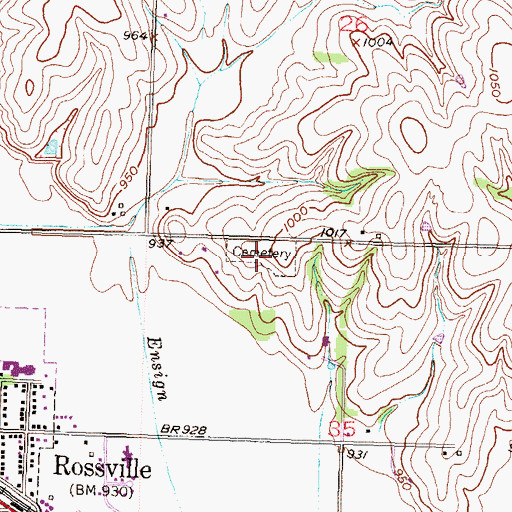 Topographic Map of Rossville Cemetery, KS