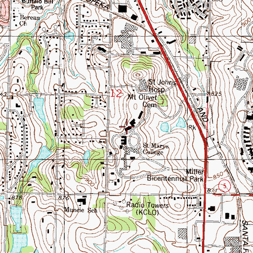 Topographic Map of University of Saint Mary - Leavenworth Campus Miege Hall, KS