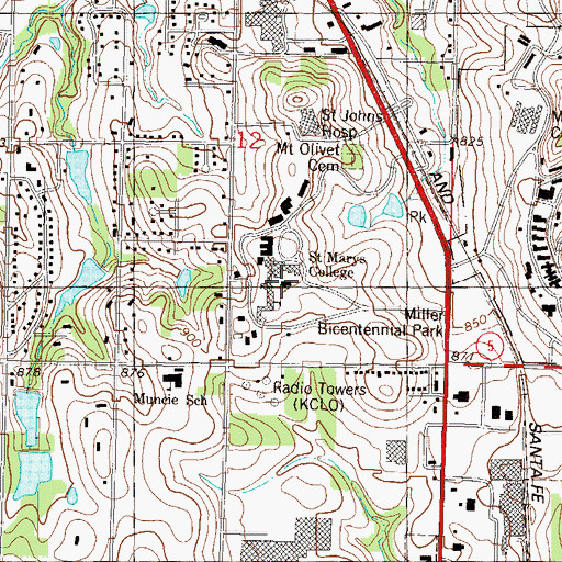 Topographic Map of University of Saint Mary - Leavenworth Campus Annunciation Chapel, KS