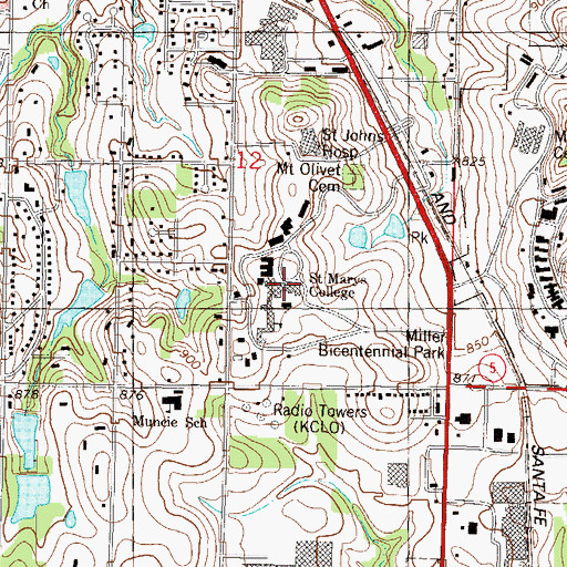 Topographic Map of University of Saint Mary - Leavenworth Campus Saint Mary Hall, KS
