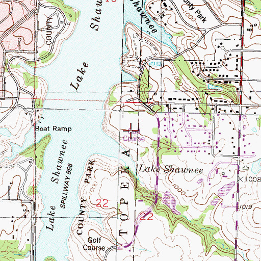 Topographic Map of Lake Shawnee Golf Course, KS