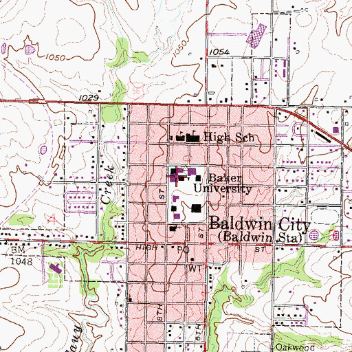 Topographic Map of Baker University - Parmenter Hall, KS