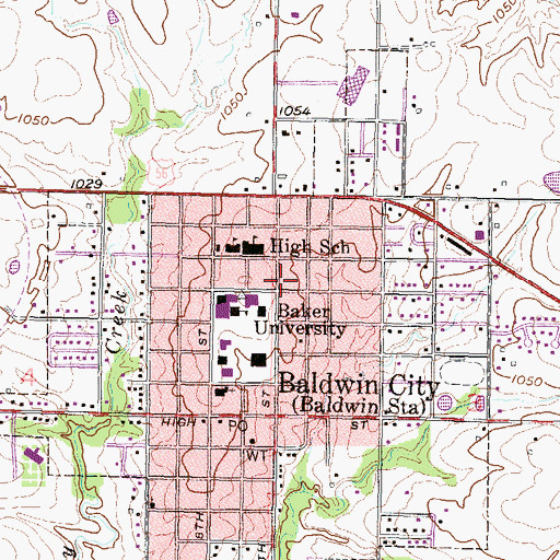Topographic Map of Baker University - Gessner Residence Hall, KS