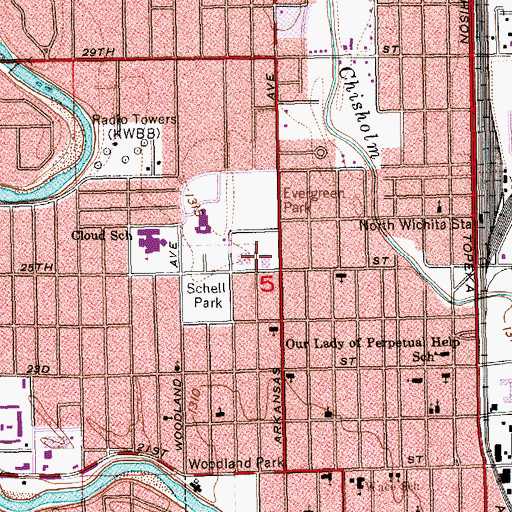 Topographic Map of Wichita Public Library - Evergreen Branch, KS
