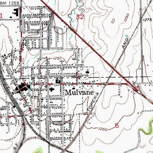 Topographic Map of Mulvane Recreation Center, KS