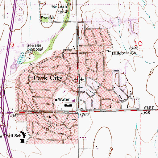 Topographic Map of Wichita Heights Baptist Church, KS