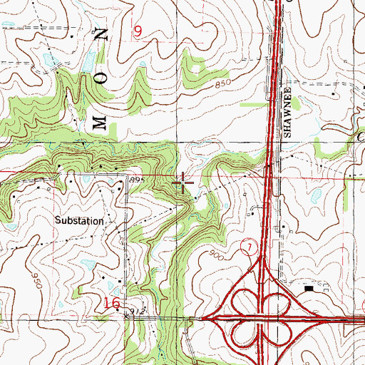 Topographic Map of Shawnee Golf and Country Club, KS