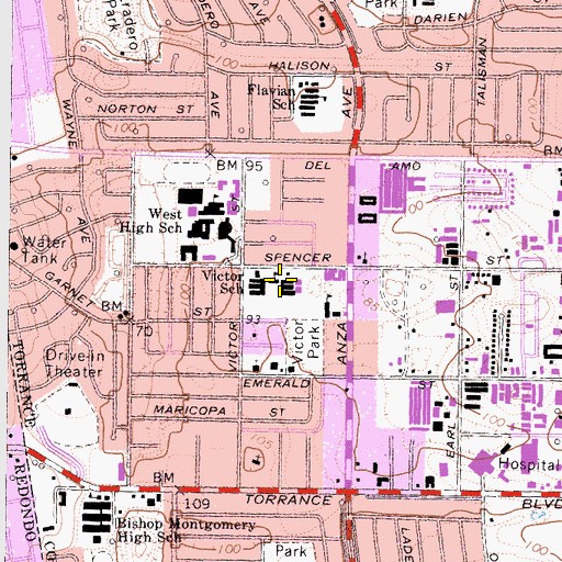 Topographic Map of Victor Elementary School, CA