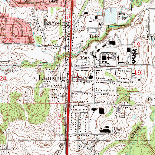 Topographic Map of Lansing United Methodist Church, KS