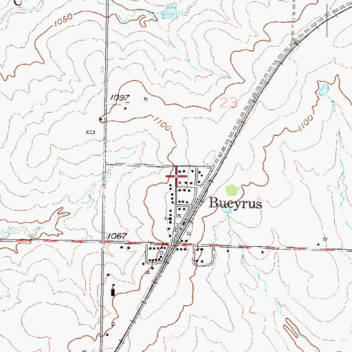 Topographic Map of Bucyrus Post Office, KS
