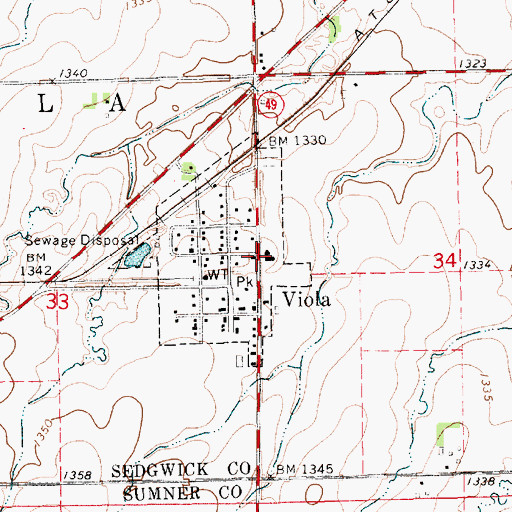 Topographic Map of Viola Baptist Church, KS