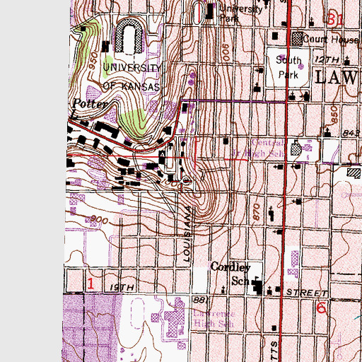 Topographic Map of University of Kansas - Lawrence Campus Chancellor's Residence The Outlook, KS