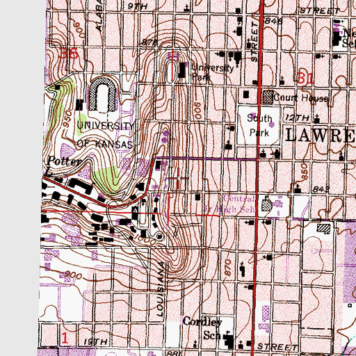 Topographic Map of University of Kansas - Lawrence Campus Dennis E Rieger Scholarship Hall, KS