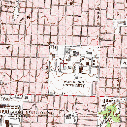 Topographic Map of Washburn University - Benton Hall, KS
