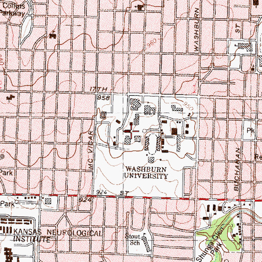 Topographic Map of Washburn University - Carole Chapel, KS