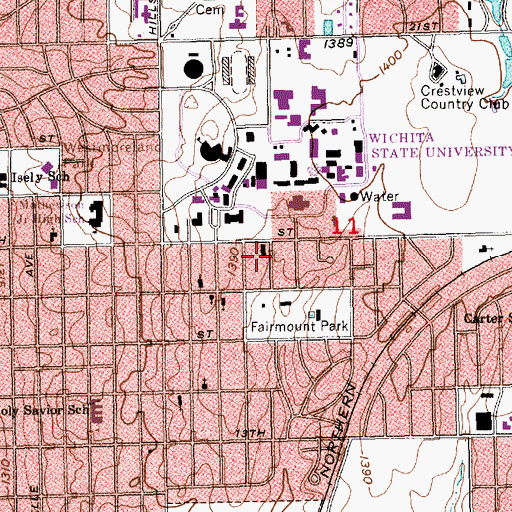 Topographic Map of Wichita State University - Brennan Hall 2, KS