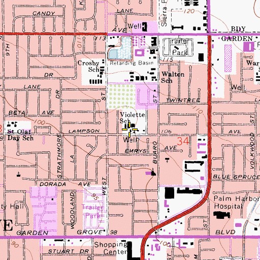 Topographic Map of Violette Elementary School, CA
