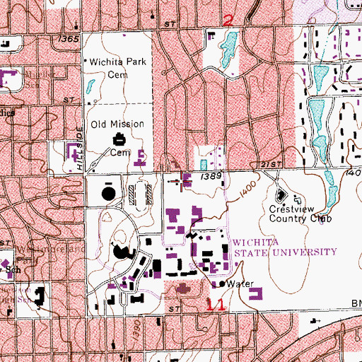 Topographic Map of Wichita State University - Corbin Education Center, KS