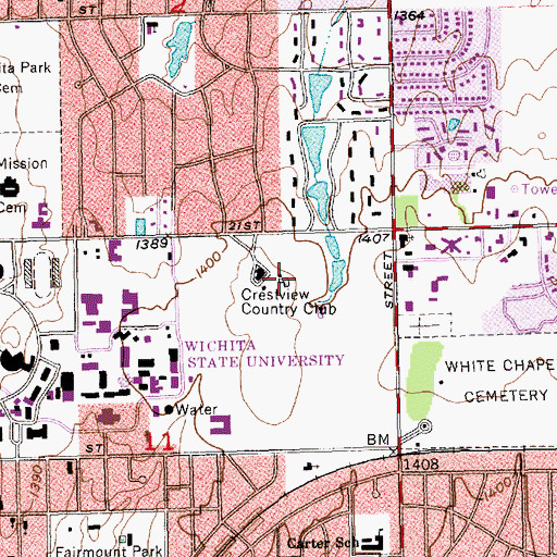 Topographic Map of Wichita State University - Woodman Alumni Center, KS