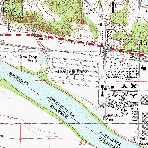 Topographic Map of Edwardsville Mobile Home Village, KS