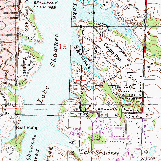 Topographic Map of Lake Shawnee Campground, KS