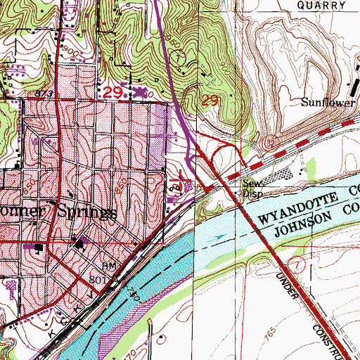 Topographic Map of Bonner Shops, KS