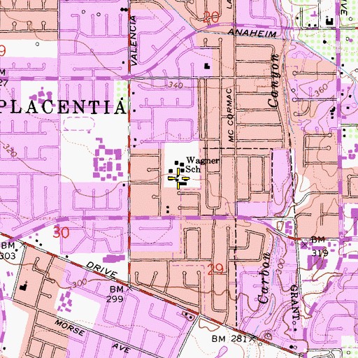 Topographic Map of Wagner Elementary School, CA