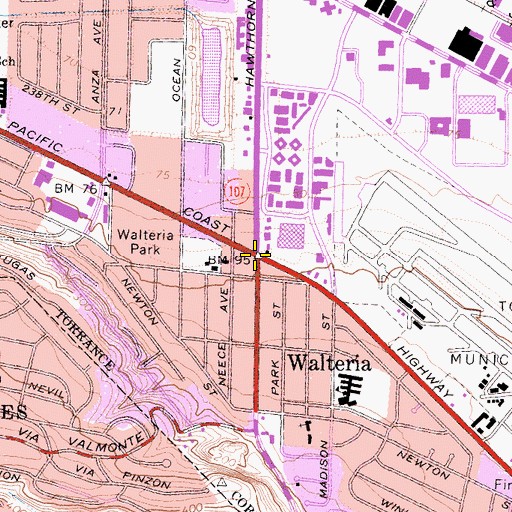 Topographic Map of Walteria, CA