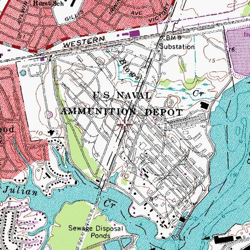 Topographic Map of Naval Station Norfolk Saint Juliens Creek Annex, VA