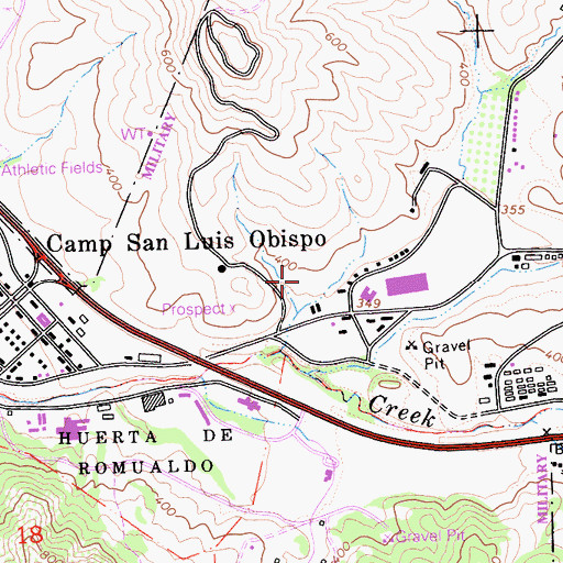 Topographic Map of Camp San Luis Obispo, CA