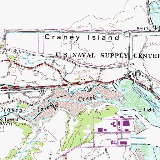 Topographic Map of Craney Island Fuel Depot, VA