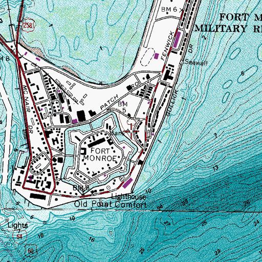 Topographic Map of Fort Monroe, VA