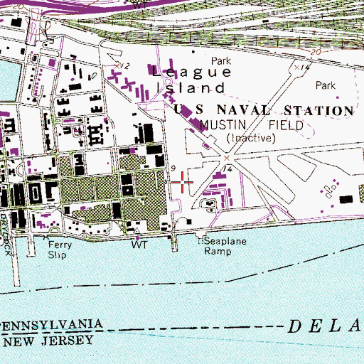 Topographic Map of Naval Base Philadelphia, PA