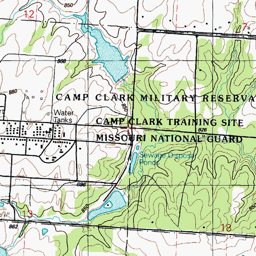 Topographic Map of Camp Clark, MO
