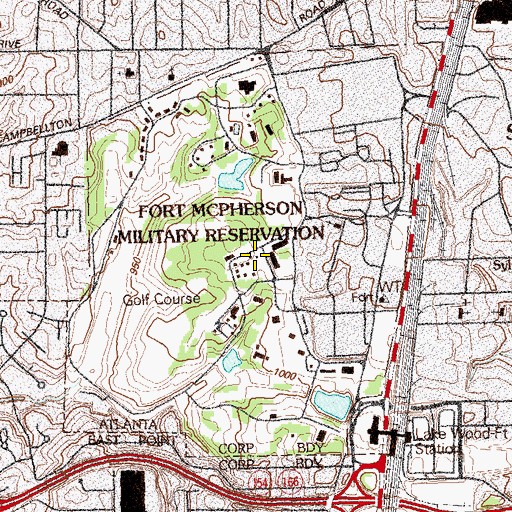Topographic Map of Fort McPherson, GA