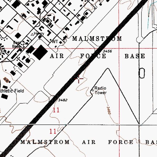 Topographic Map of Malmstrom Air Force Base, MT