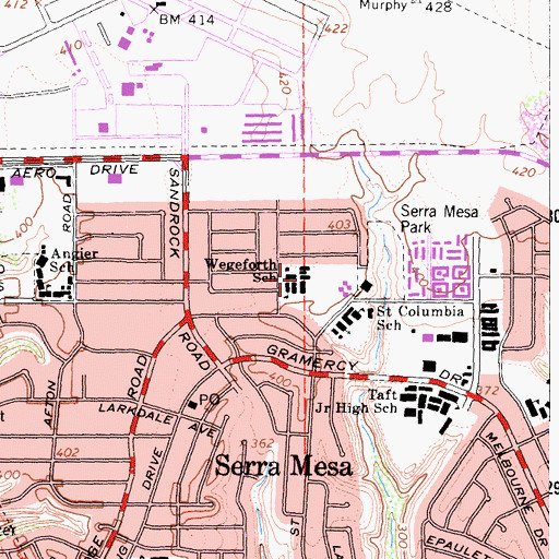 Topographic Map of Wegeforth Elementary School, CA