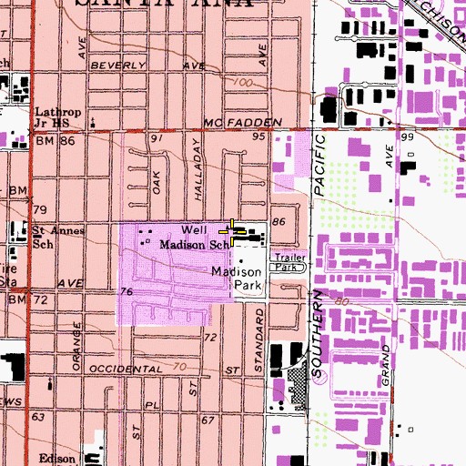 Topographic Map of Well Madison School, CA