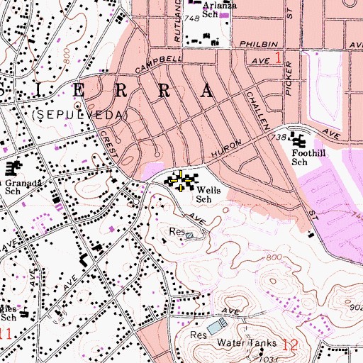 Topographic Map of Wells Intermediate School, CA