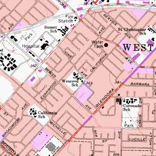 Topographic Map of Wescove Elementary School, CA