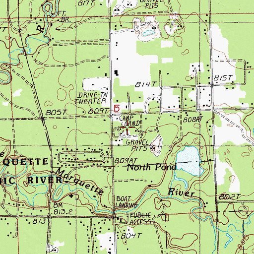Topographic Map of Whispering Oaks Campground and Cabins, MI