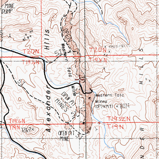 Topographic Map of Western Talc Mine, CA