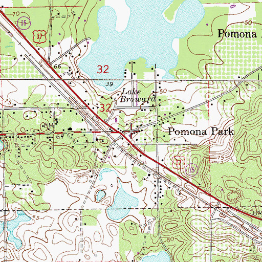 Topographic Map of Pomona Park Post Office, FL