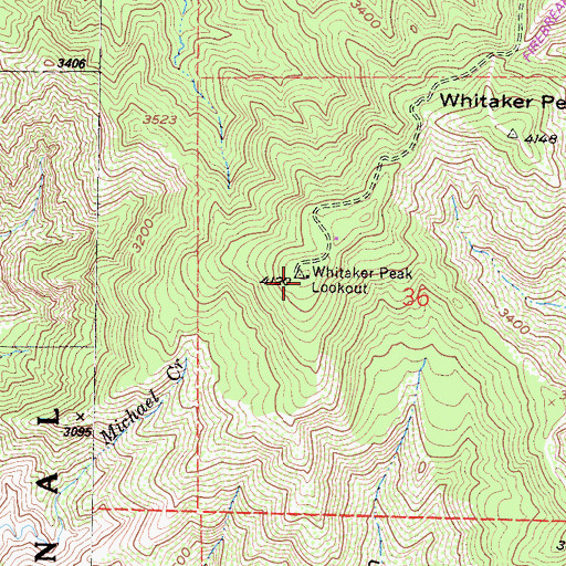Topographic Map of Whitaker Peak Lookout, CA