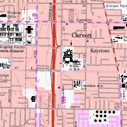 Topographic Map of White Middle School, CA
